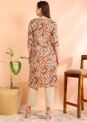 Brown poly rayon printed straight kurti for women 2