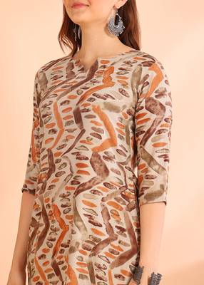 Brown poly rayon printed straight kurti for women 4