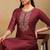Women mauve embroidered silk kurta