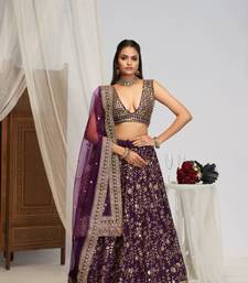 Designer Purple Color Georgette Sequins Embroidered Lehenga Choli with Dupatta set For Wedding 