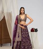 Designer Purple Color Georgette Sequins Embroidered Lehenga Choli with Dupatta set For Wedding 