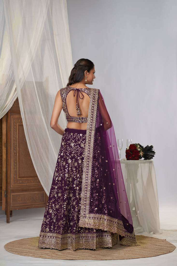 Designer Purple Color Georgette Sequins Embroidered Lehenga Choli with Dupatta set For Wedding 