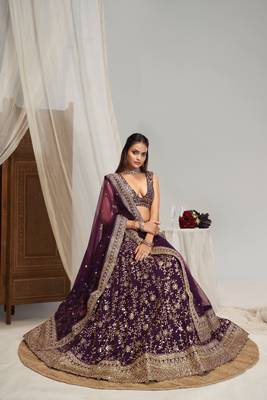 Designer Purple Color Georgette Sequins Embroidered Lehenga Choli with Dupatta set For Wedding  4