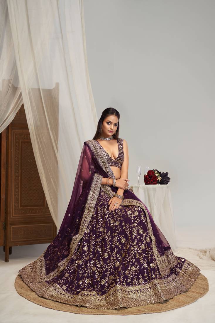 Designer Purple Color Georgette Sequins Embroidered Lehenga Choli with Dupatta set For Wedding 