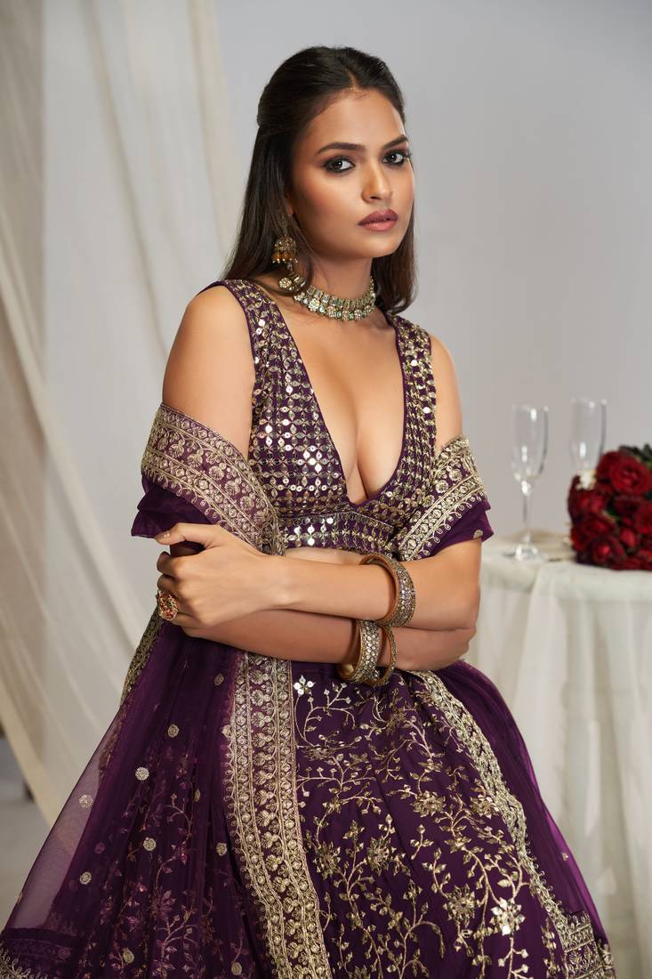 Designer Purple Color Georgette Sequins Embroidered Lehenga Choli with Dupatta set For Wedding 