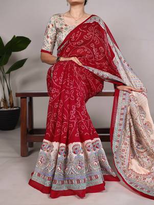 Women'S Wedding Special Bandhej Work Saree 1