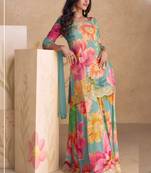 Designer sky blue chinon digital print Palazzo suit