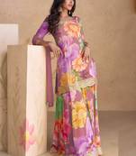Designer onion pink chinon digital print plazzo suit