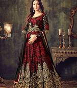 Red embroidered georgette semi stitched anarkali churidar suit