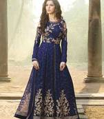 Blue embroidered georgette semi stitched anarkali churidar suit