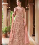 Peach embroidered georgette semi stitched anarkali churidar suit