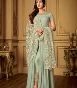 Pista green embroidered georgette semi stitched anarkali churidar suit