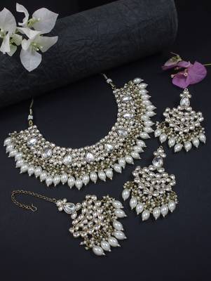 traditional kundan pearl hanging choker necklace jewellery set 1