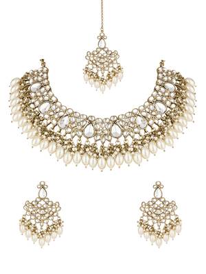 traditional kundan pearl hanging choker necklace jewellery set 2