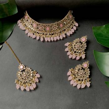 traditional pearl kundan studded choker jewellery necklace set 1