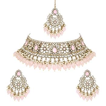 traditional pearl kundan studded choker jewellery necklace set 2