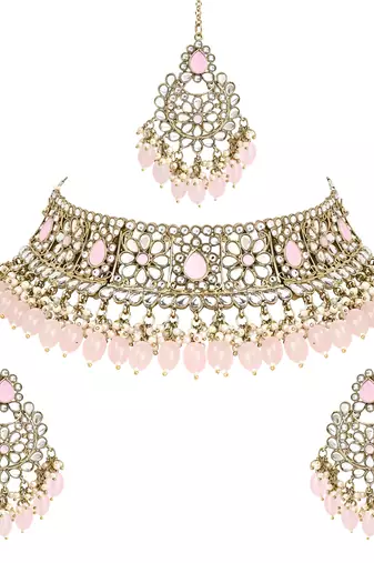 traditional pearl kundan studded choker jewellery necklace set