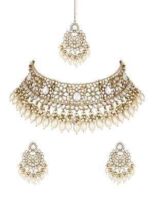 traditional pearl kundan studded choker jewellery necklace set 2