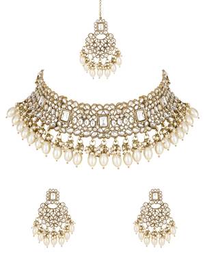 traditional pearl kundan choker jewellery necklace set 2