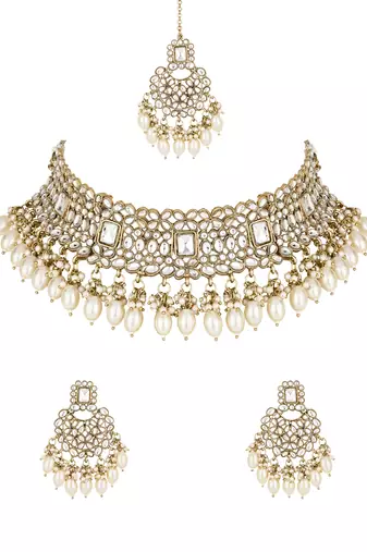 traditional pearl kundan choker jewellery necklace set
