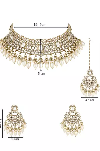traditional pearl kundan choker jewellery necklace set