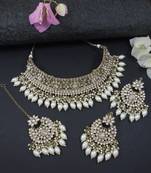 traditional kundan pearl hanging choker necklace jewellery set