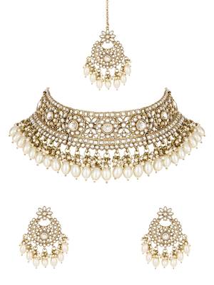 traditional kundan pearl hanging choker necklace jewellery set 2