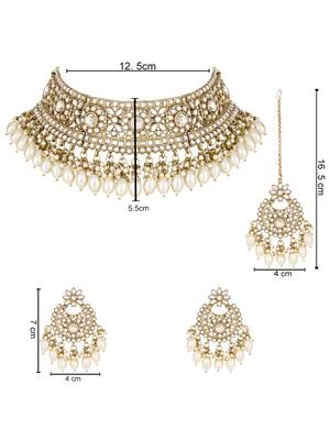 traditional kundan pearl hanging choker necklace jewellery set 5