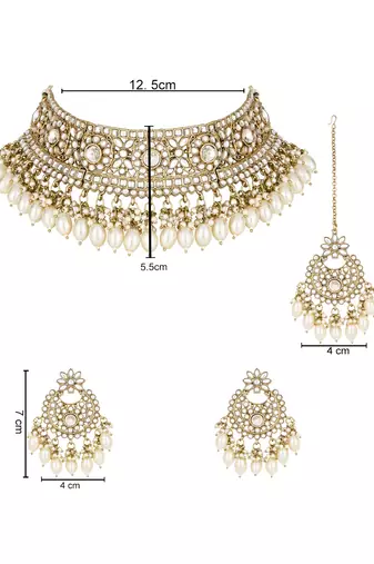 traditional kundan pearl hanging choker necklace jewellery set
