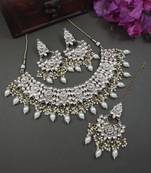traditional kundan pearl drop bridal choker necklace jewellery set