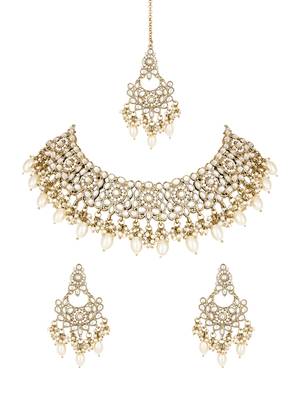 traditional kundan pearl drop bridal choker necklace jewellery set 2