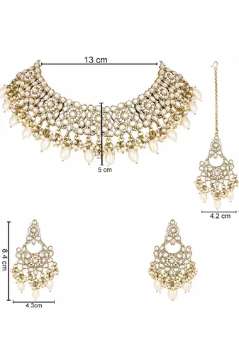 traditional kundan pearl drop bridal choker necklace jewellery set
