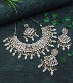 traditional kundan pearl drop bridal choker necklace  jewellery set
