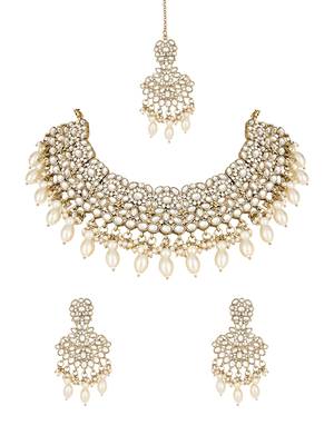 traditional kundan pearl drop bridal choker necklace  jewellery set 2