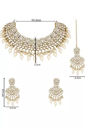 traditional kundan pearl drop bridal choker necklace  jewellery set