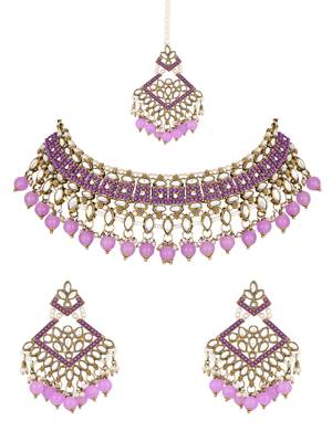 I jewels traditional kundan pearl drop choker necklace jewellery set 1