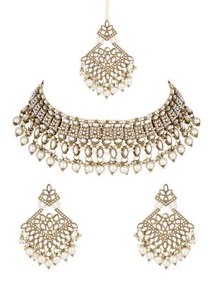 I jewels traditional kundan pearl drop choker necklace jewellery set 1