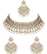 I jewels traditional kundan pearl drop choker necklace jewellery set