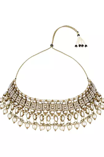I jewels traditional kundan pearl drop choker necklace jewellery set