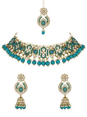 traditional kundan pearl choker necklace jewellery set 2