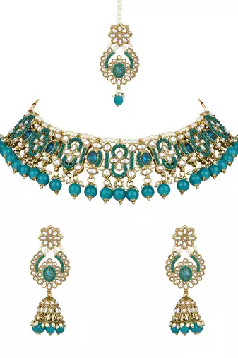 traditional kundan pearl choker necklace jewellery set