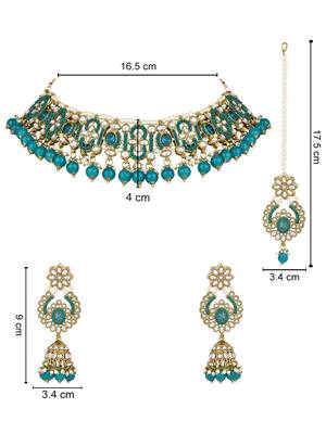 traditional kundan pearl choker necklace jewellery set 5