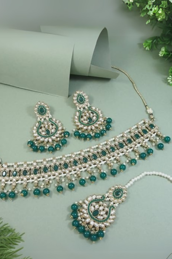 traditional kundan pearl drop choker necklace jewellery set