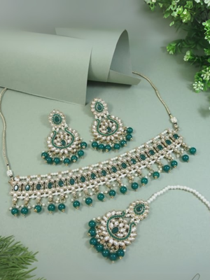 traditional kundan pearl drop choker necklace jewellery set 1