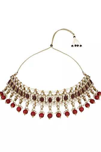 traditional kundan pearl drop choker necklace jewellery set