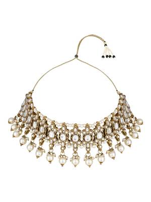 traditional kundan pearl drop choker necklace jewellery set 2