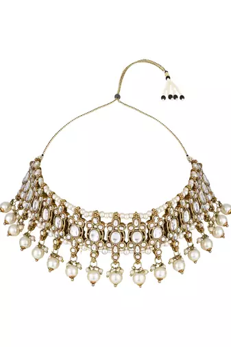 traditional kundan pearl drop choker necklace jewellery set