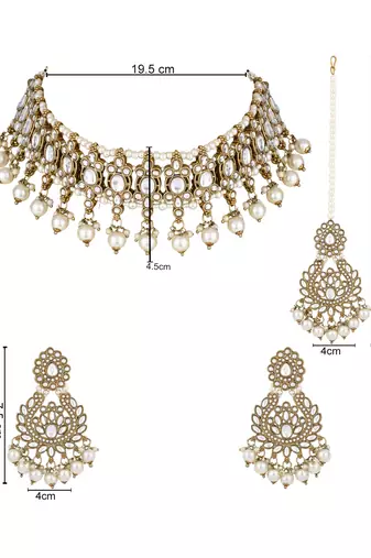 traditional kundan pearl drop choker necklace jewellery set