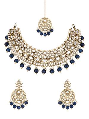 I jewels traditional handcrafted kundan pearl choker necklace jewellery set 1