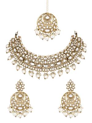 I jewels traditional handcrafted kundan pearl choker necklace jewellery set 1